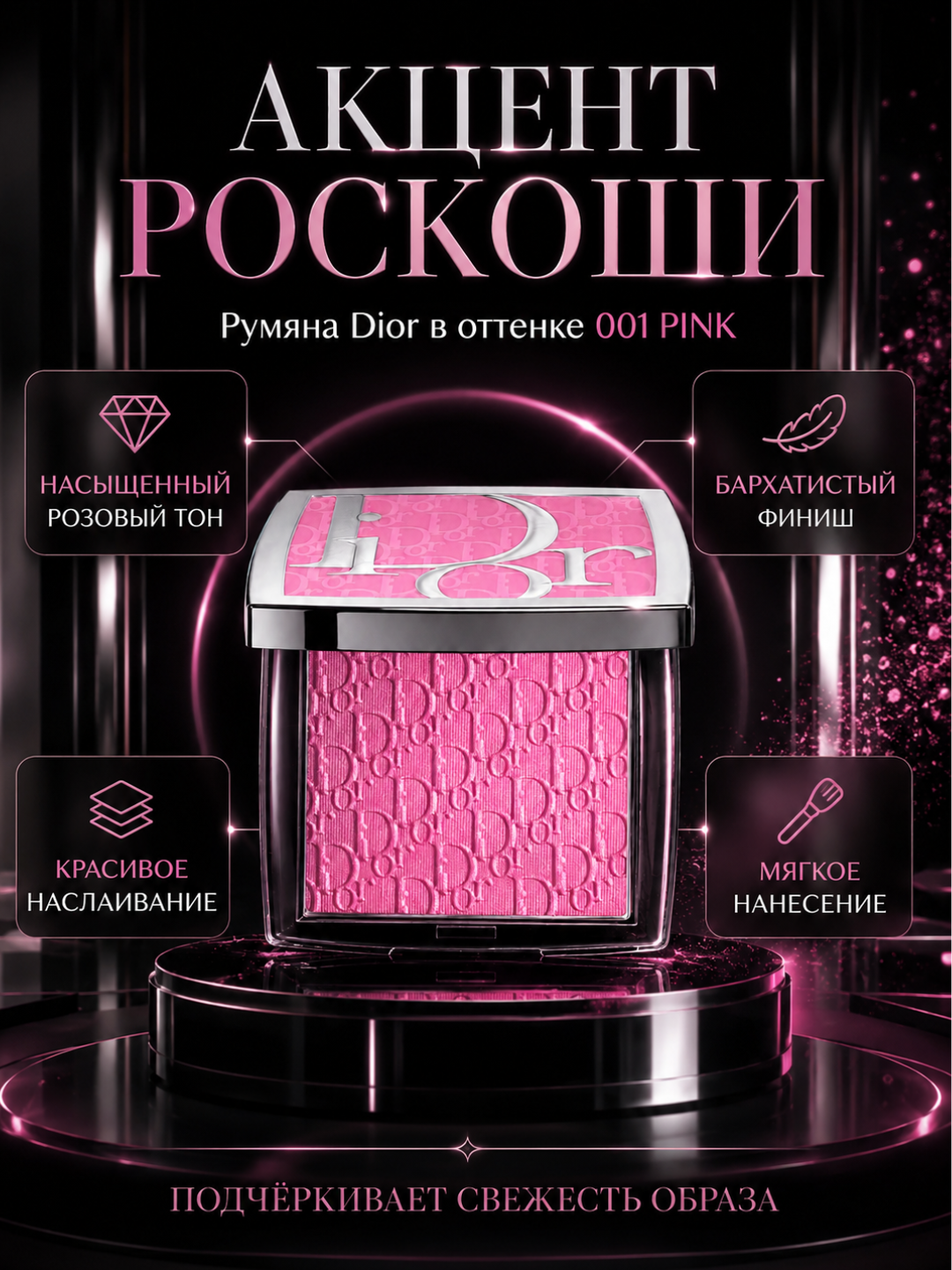 Румяна для лица натуральный розовый оттенок- Dior backstage rosy glow 001 pink
