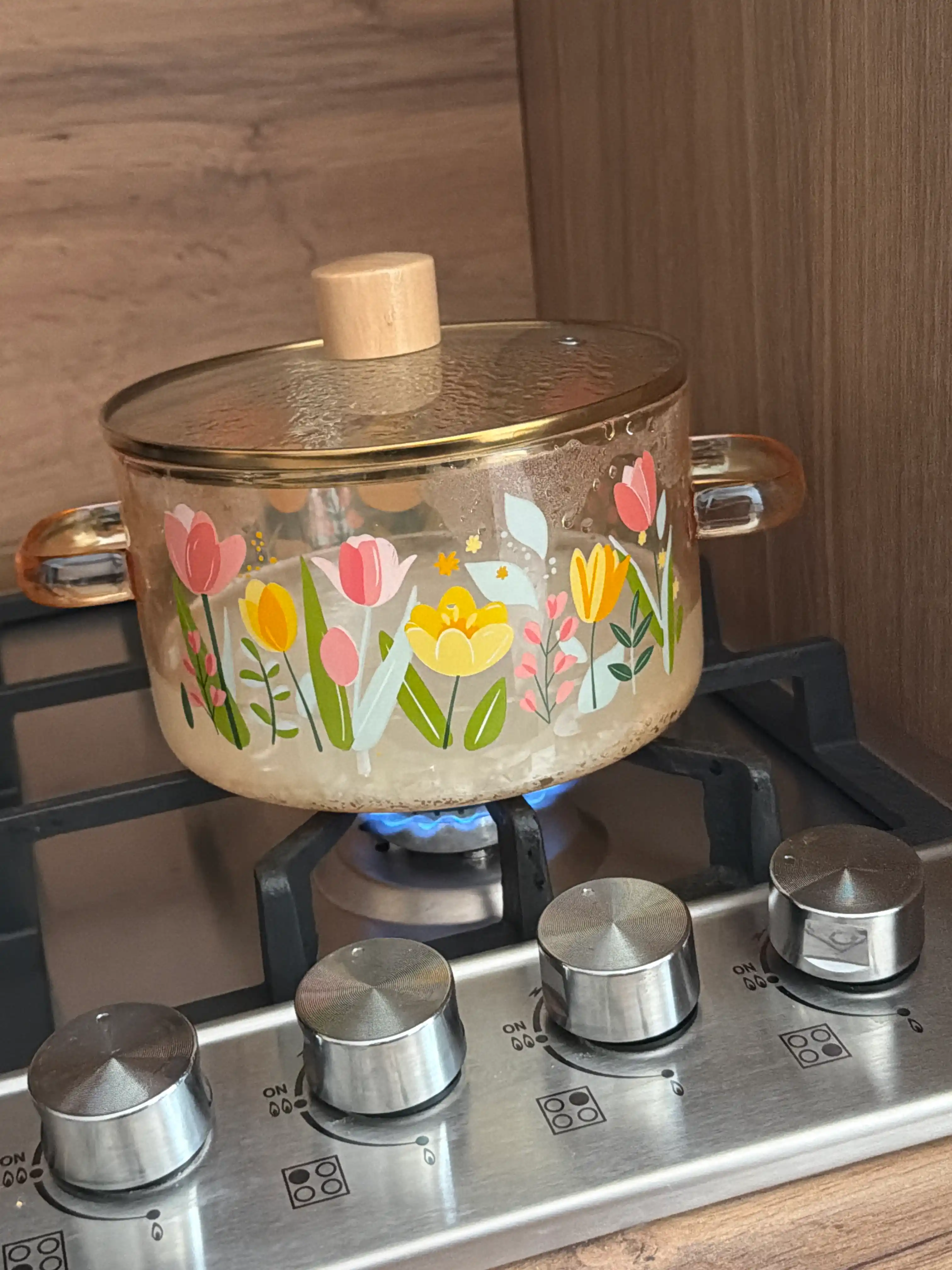Borossilikat shishadan qozon 1,8 l, issiqqa chidamli, qopqoqli