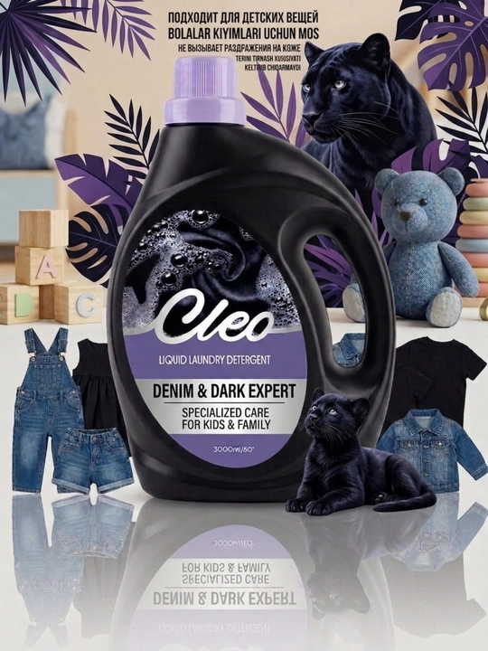 Cleo Universal Kir Yuvish Geli, rangli, oq va qora kiyimlar uchun, 1 va 3 litr