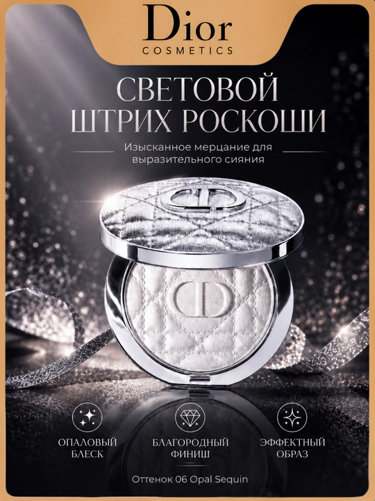 Сияющий glow-эффект, шиммерная пудра, серебристое сияние-Dior forever glow luminizer06 opal - 
