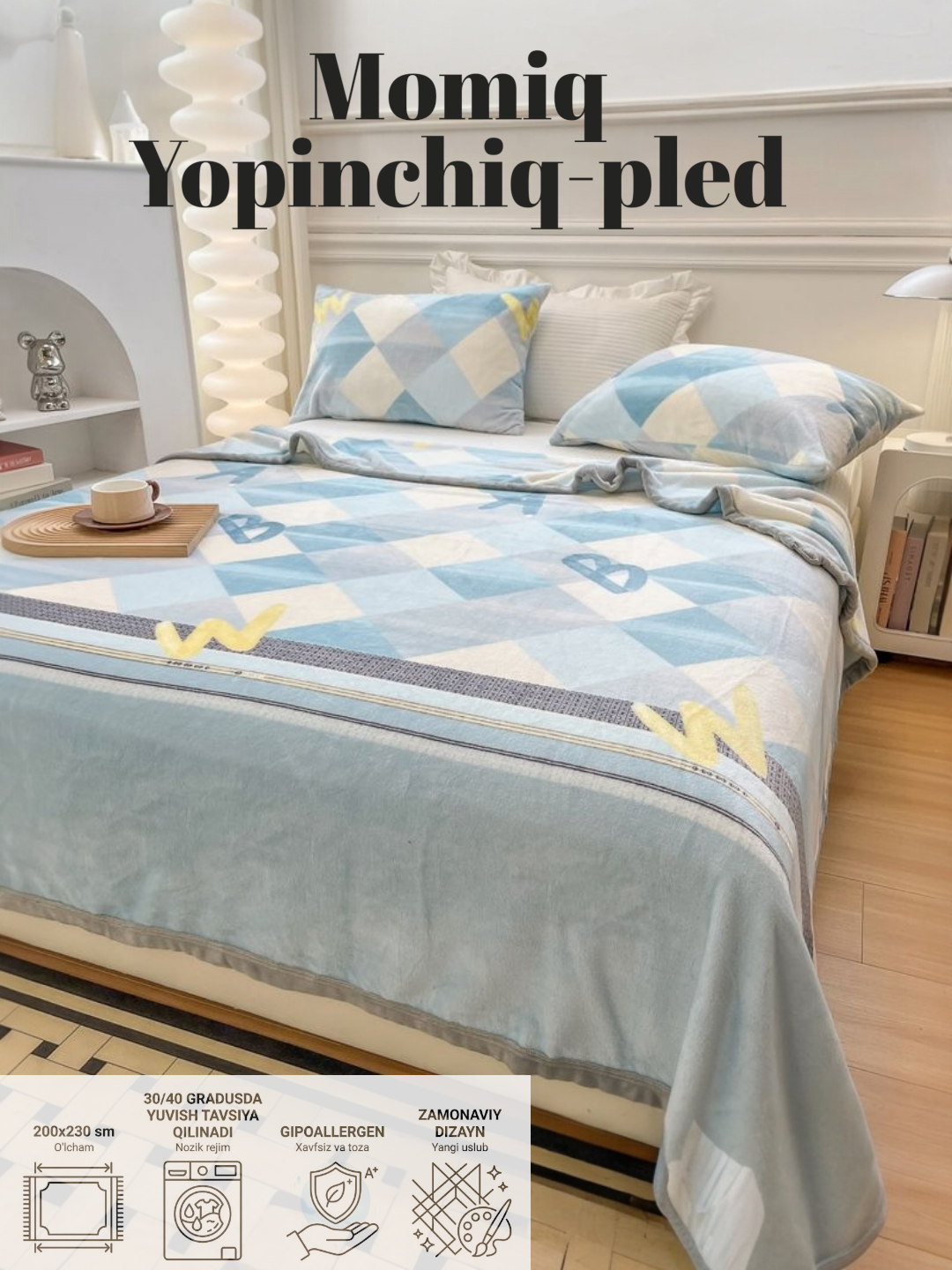 Momiq pled, adyol Nestella Home, yopinchiq, 200x230 sm