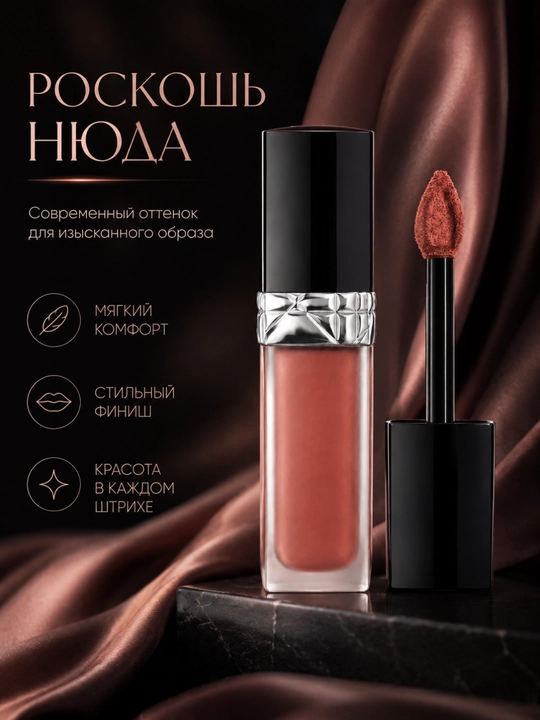 Лёгкая и комфортная формула для безупречного макияжа губ- помада Dior forever liquid 200 nude touch