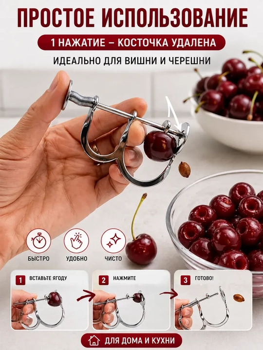 Gilos va olcha dan danagini chiqaruvchi moslama. Meva ichki qismini tozalash uchun asbob