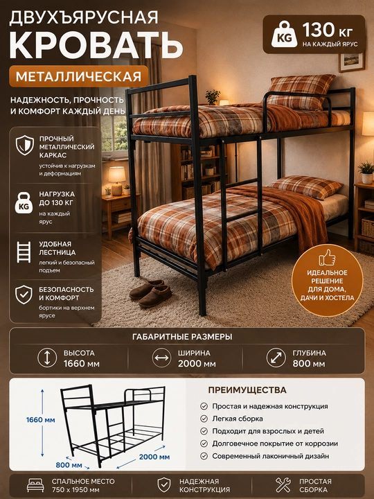 Metall ikki qavatli karavot 80×200 - 