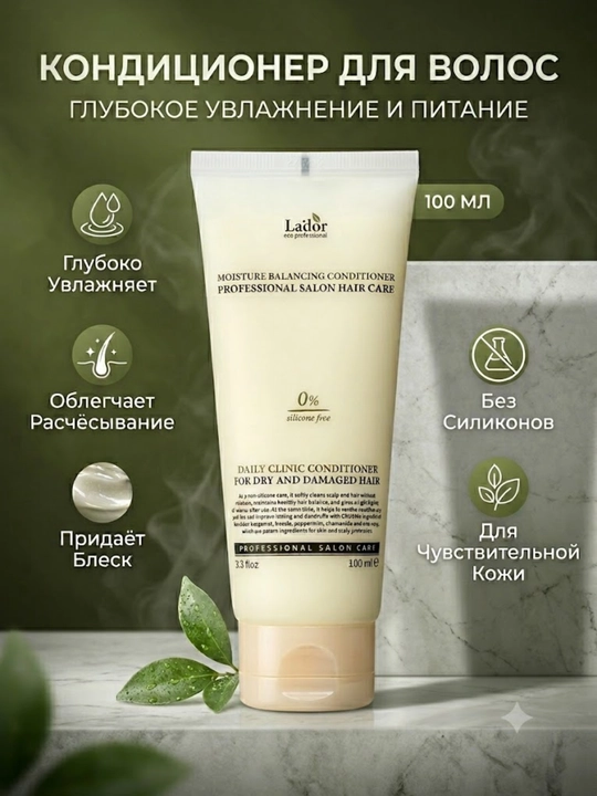 Увлажняющий бессиликоновый бальзам для волос Lador Moisture Balancing Conditioner - 