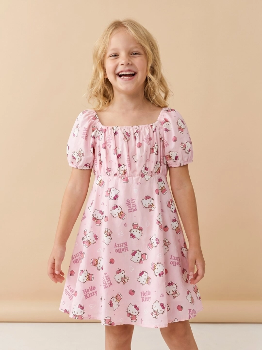Qizlar uchun paxtali yozgi ko'ylak, Hello Kitty printli bolalar ko'ylagi