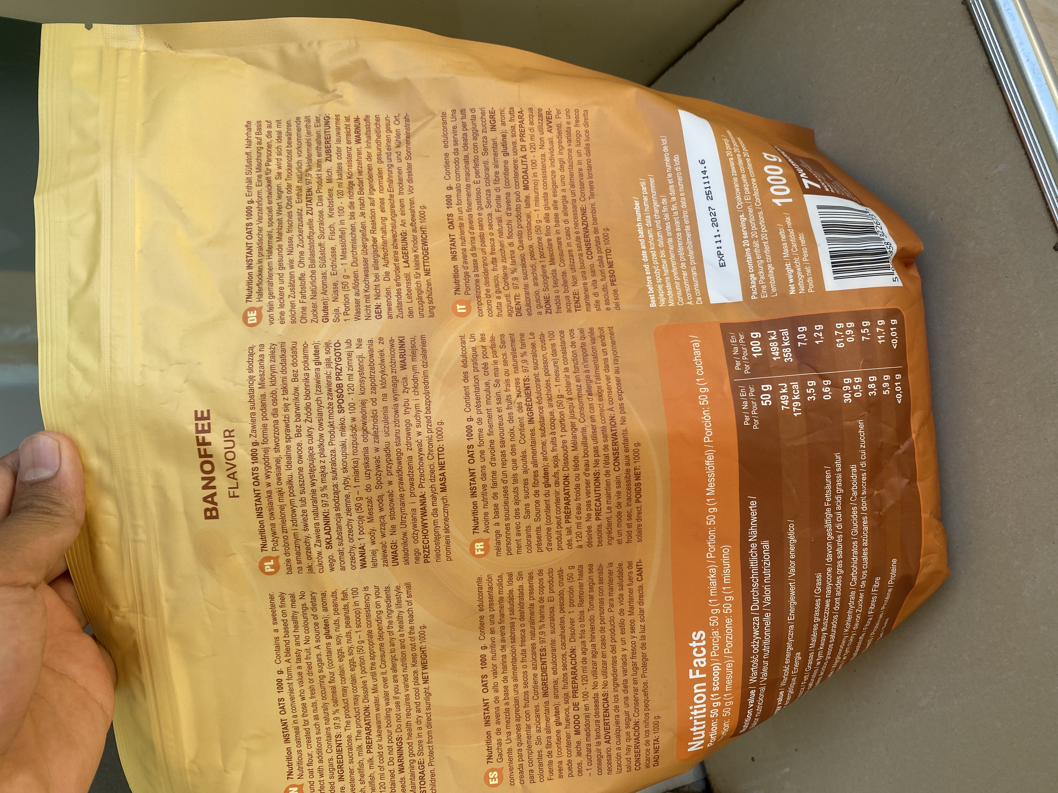 7Nutrition Instant Oats, 1000 г, овсяная каша быстрого приготовления