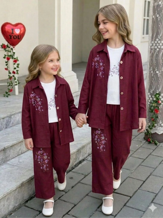15 yoshli qizlar va o‘smirlar uchun sakura toshli zig‘ir tolasidan tikilgan kostyum