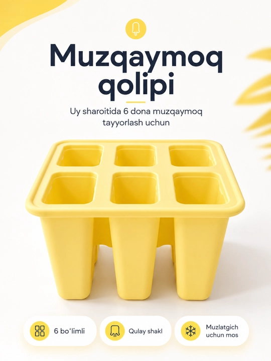 Uyda mevali muzqaymoq tayyorlash uchun 6 bo‘limli rezina qolip - 