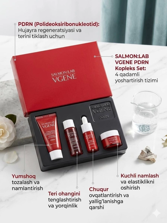 VGENE LAB Koreya kosmetikasi to‘plami – toner, penka, ampula, essence cream, maska - 