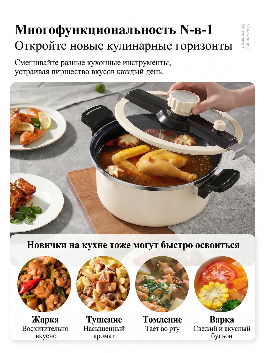 Кастрюля, 7 л, низкого давления для тушения с крышкой, антипригарная