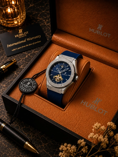 Мужские часы Hublot, автоматические, механические, в подарочной коробке — YUTOP-00W0011-ИНДИГО
