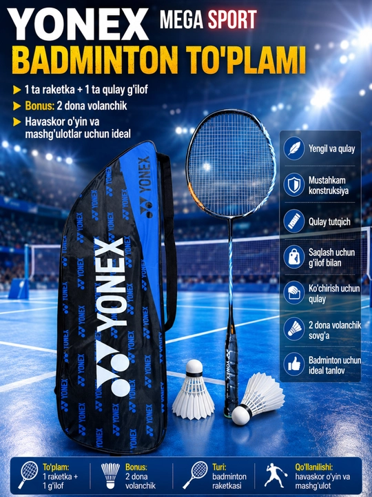 Badminton uchun raketkalar, yengil va qulay - 