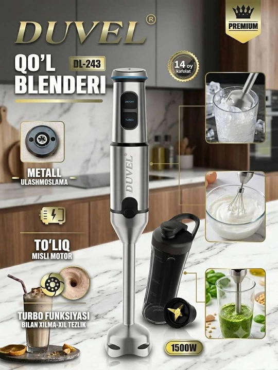DUVEL DL-243 Premium Qo'l Blenderi, 1500W — Oshxonangizda professional yordamchi - 
