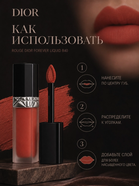 Жидкая матовая помада для губ на весь день, лёгкая текстура - Dior forever liquid 840