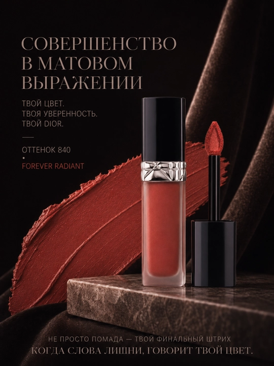 Жидкая матовая помада для губ на весь день, лёгкая текстура - Dior forever liquid 840