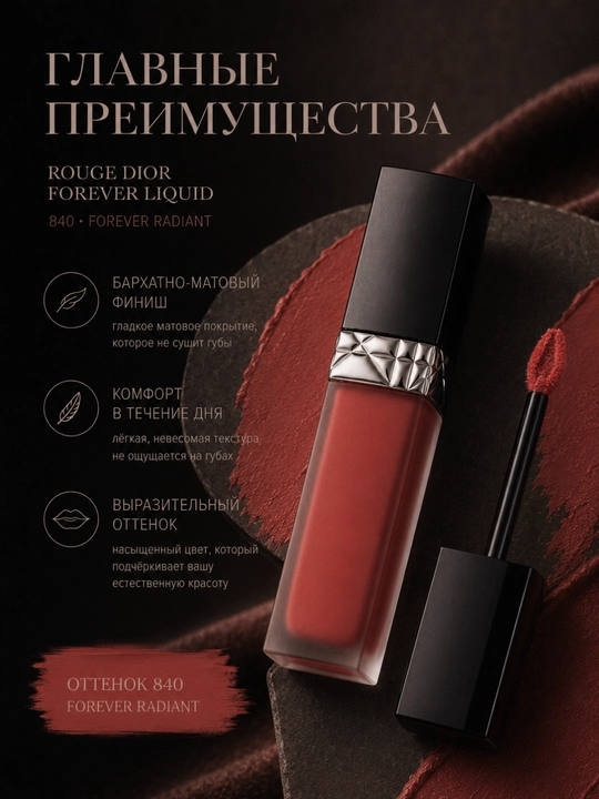 Жидкая матовая помада для губ на весь день, лёгкая текстура - Dior forever liquid 840
