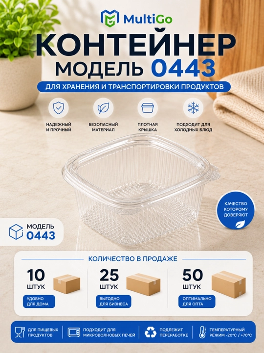 Контейнер пластиковый одноразовый прозрачный MultiGo - 
