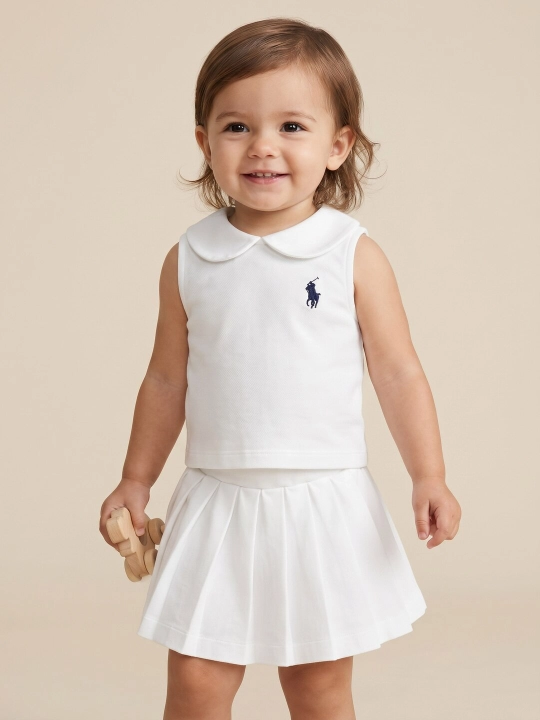 Qizlar uchun Polo Ralph Lauren bolalar yozgi kostyumi, yubka va top, paxtali to'plam