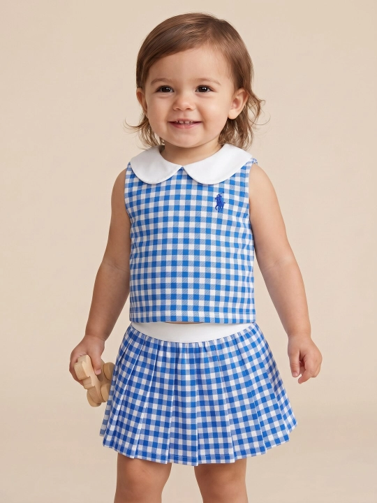 Qizlar uchun Polo Ralph Lauren bolalar yozgi kostyumi, yubka va top, paxtali to'plam