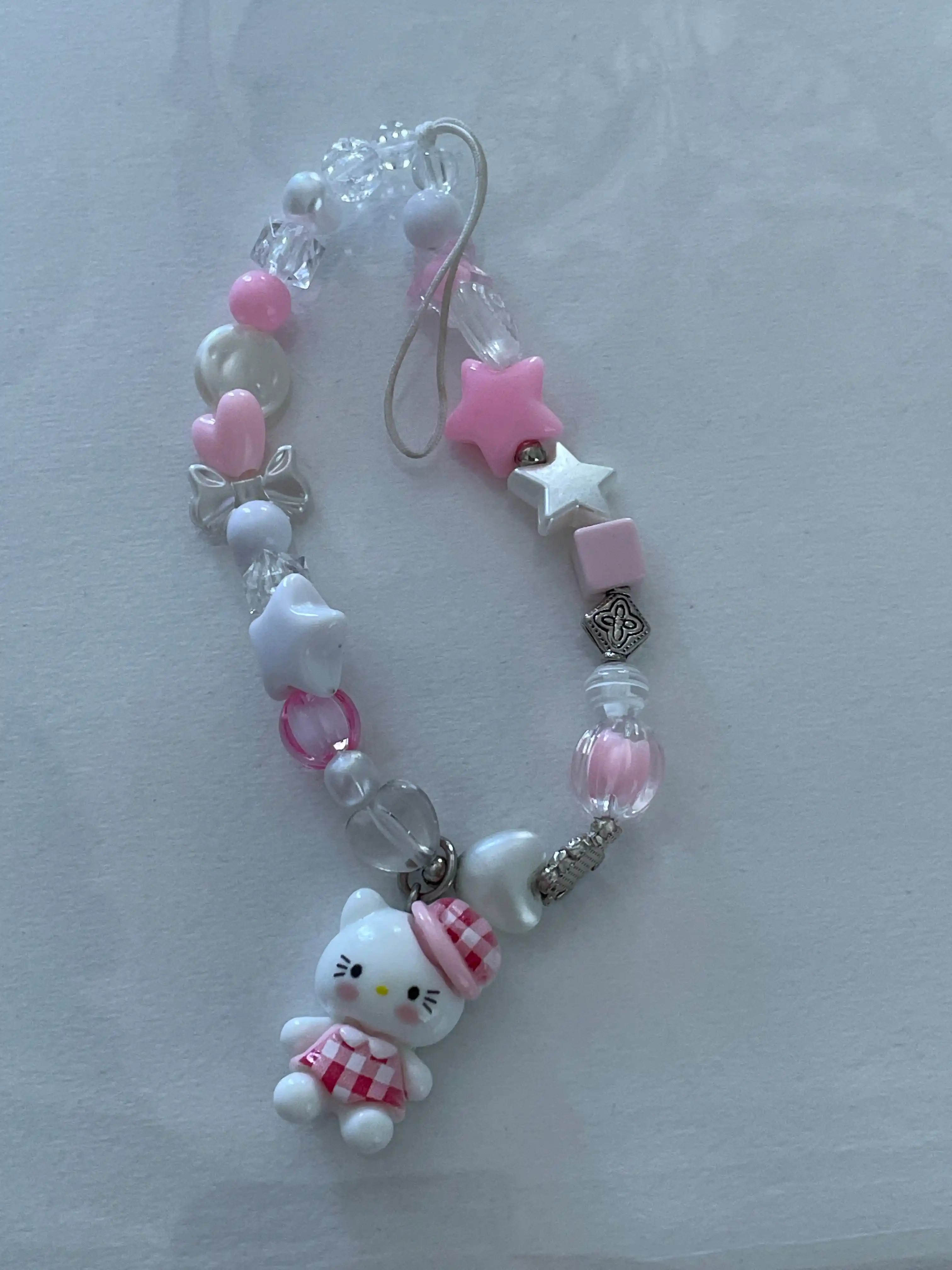Telefon uchun Hello Kitty brelok-braslet, osma bezak va bilaguzuk (pushti)