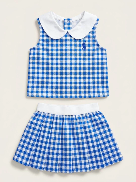 Qizlar uchun Polo Ralph Lauren bolalar yozgi kostyumi, yubka va top, paxtali to'plam