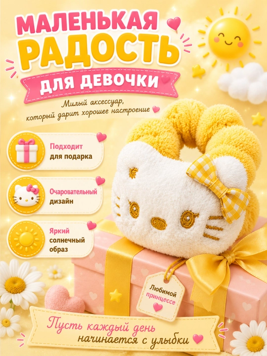 Плюшевые мягкие заколки Hello Kitty - 