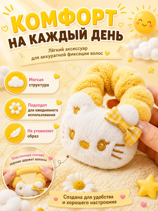 Плюшевые мягкие заколки Hello Kitty