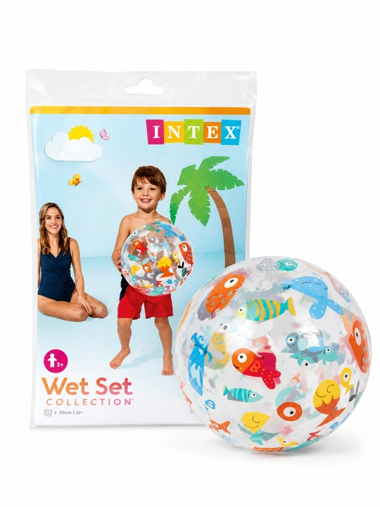 Прозрачный пляжный мяч Intex Wet Set, с рисунками рыб, 51 см - 