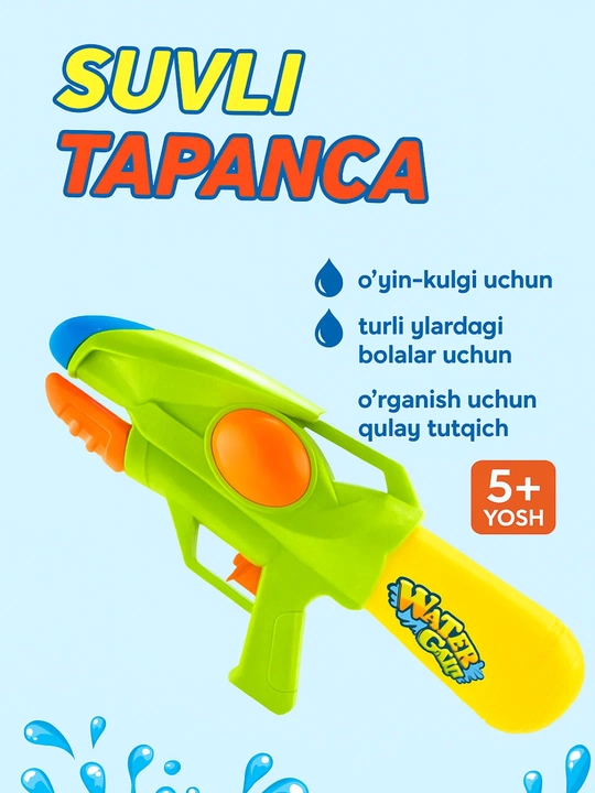 Yorqin qo‘lda ishlatiladigan bolalar uchun suv pistoleti — Water Gun