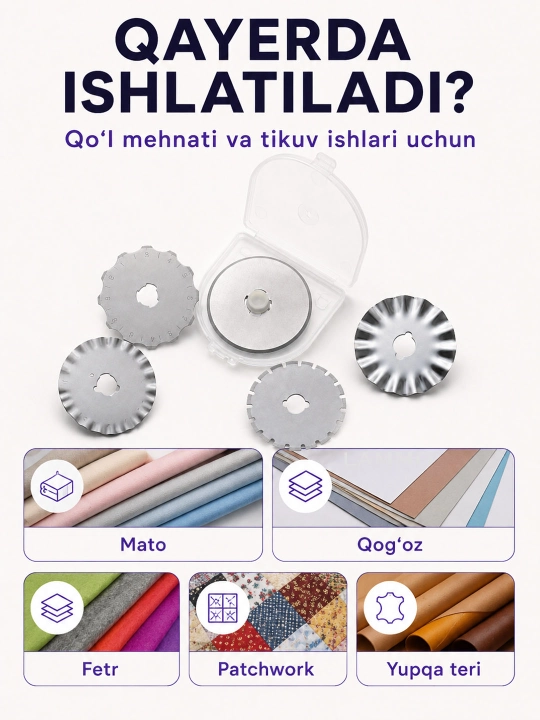 Mato, patchwork, namat, teri, qog'ozni kesish uchun diskli pichoqni kesish uchun disk