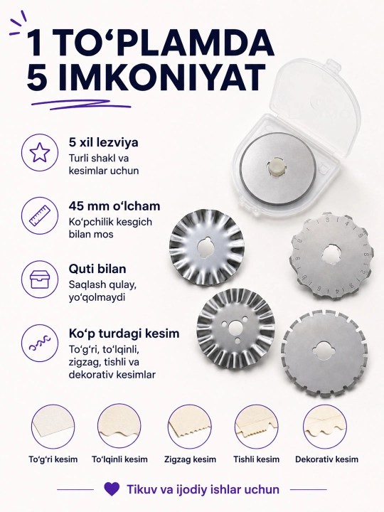 Mato, patchwork, namat, teri, qog'ozni kesish uchun diskli pichoqni kesish uchun disk