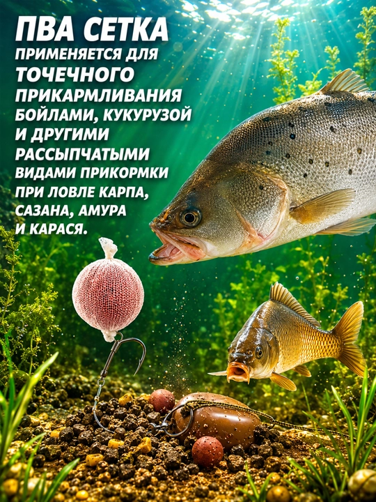 ПВА, PVA система сетка растворимая для прикормки с ложкой