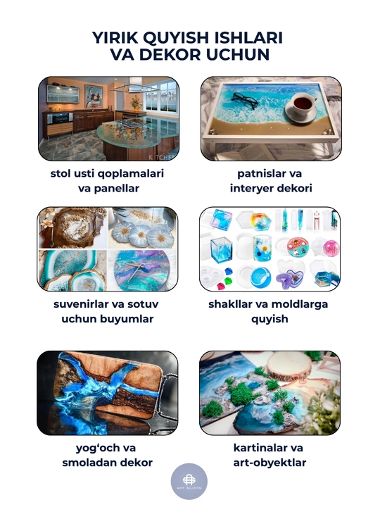 Art Silicon epoksid smolasi, quyish va bezash uchun shaffof A+B