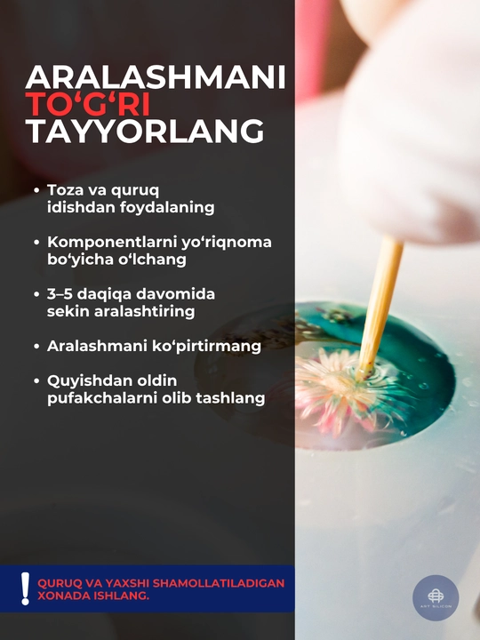 Art Silicon epoksid smolasi, quyish va bezash uchun shaffof A+B