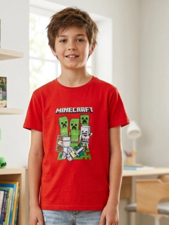 O‘g‘il bolalar uchun futbolka, Minecraft naqshli - o‘yin olamiga sho‘ng‘ing - 