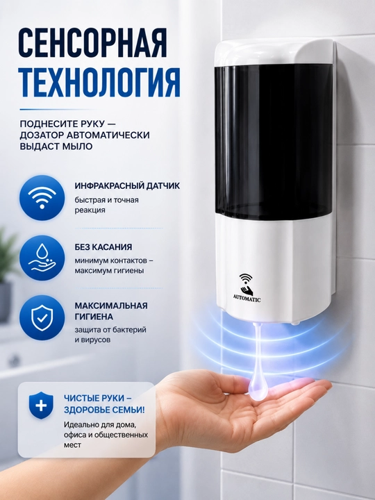 550 ml hajmli avtomatik sensorli suyuq sovun dispenseri (devorga o‘rnatiladigan)