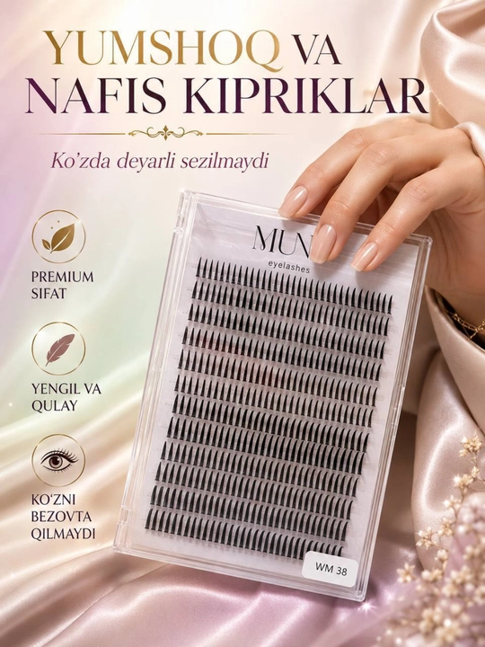 Sun'iy ulama kipriklar MUNA yopishtiriladigan, tabiy hajm va uzaytirish effekti F22 ULTRA