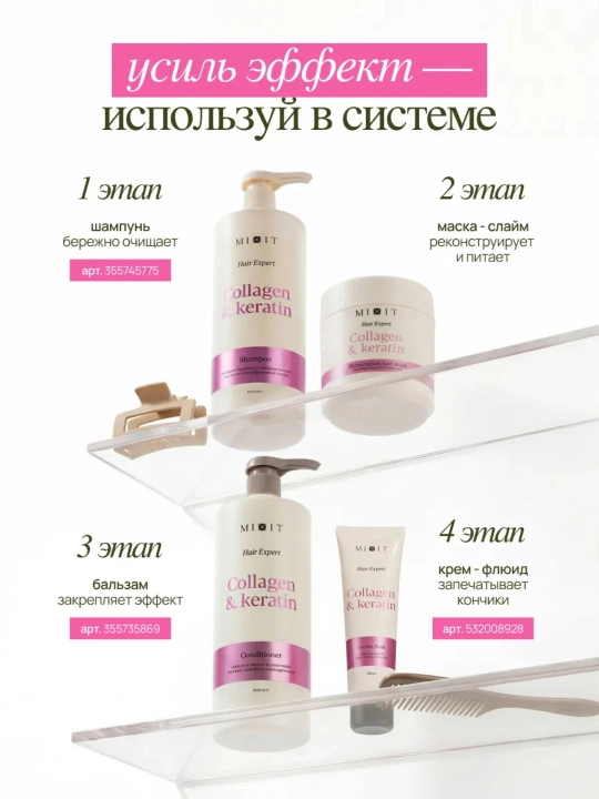MIXIT Маска слайм для волос с кератином и коллагеном ламинирующая Hair Expert, 400 мл