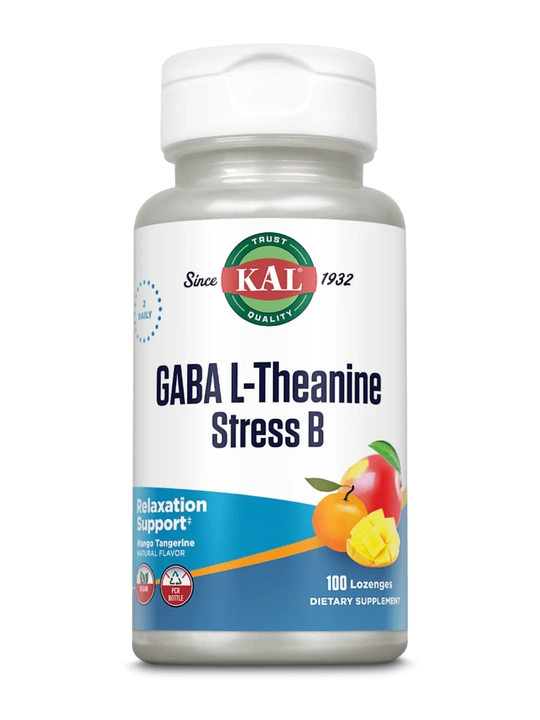 ГАМК, Л-Теанин и Витамины группы B, KAL, GABA L-Theanine Stress B, 100 пастилок, США