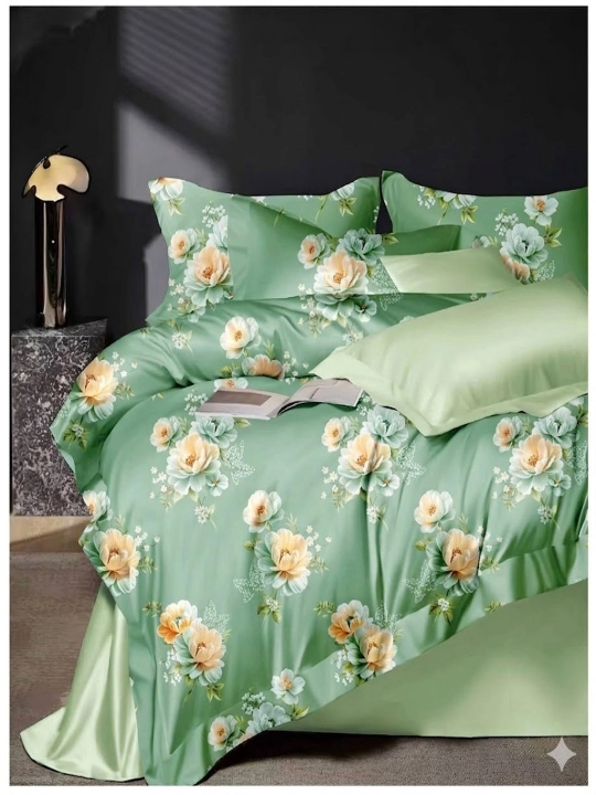 Choyshablar to‘plami, Premium Paxta Satin, 2 kishilik, och moviy gul naqshli - 