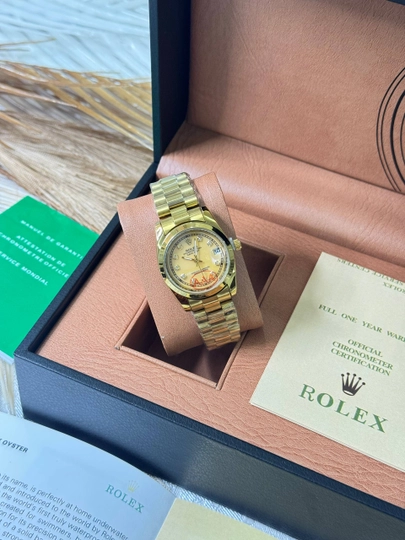 Женские наручные часы Rolex, классический дизайн, кварцевый механизм — BRANDLU-ROLLETURXILARYAH0912-ЖЕЛТ