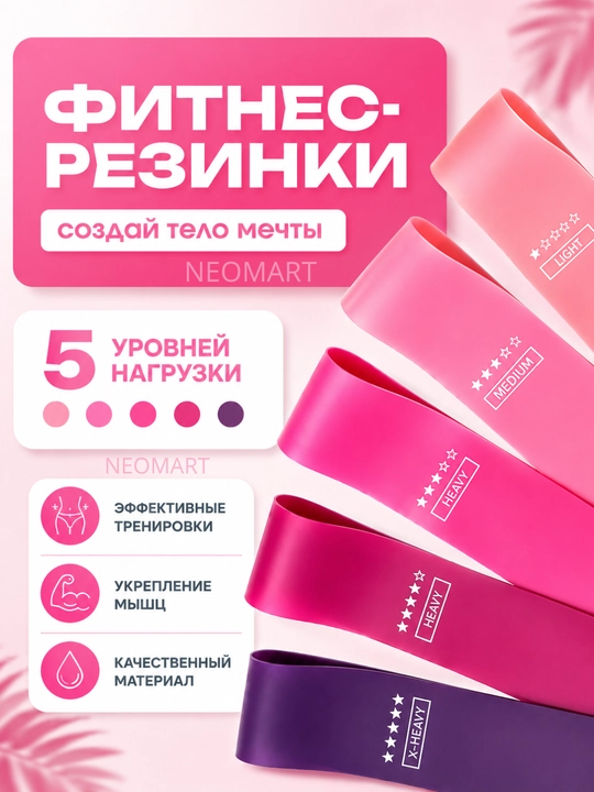 Резинки для фитнеса, набор из 5 фитнес-лент для силовых тренировок, лент для йоги - 
