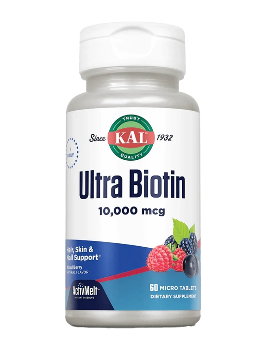 Биотин, KAL, Ultra Biotin ActivMelt, вкус ягод, 10000 мкг, 60 микротаблеток, США