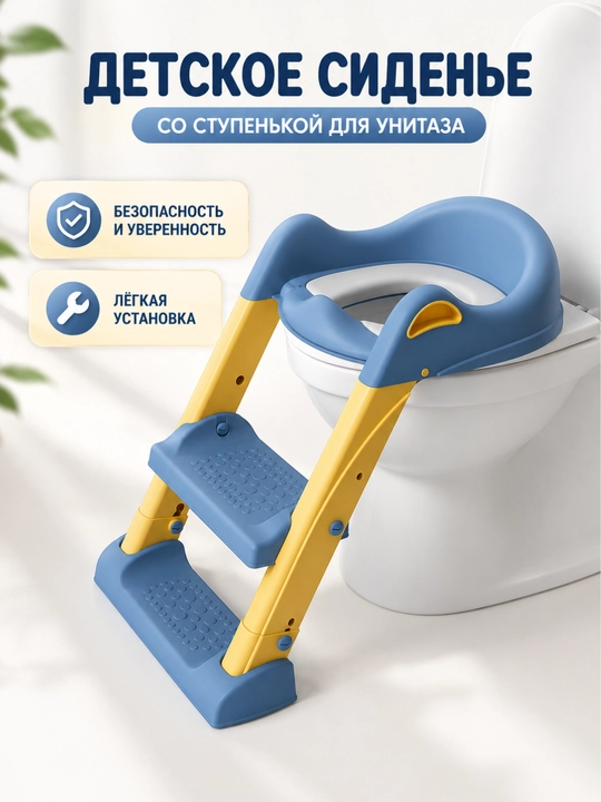 Детское сиденье на унитаз со ступенькой складное, накладка на унитаз для детей с лестницей - 