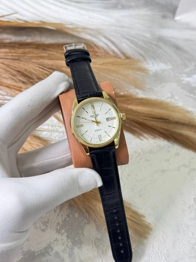 Мужские наручные часы Rolex, классический дизайн, кварцевый механизм, ремешок из эко-кожи — BRANDLU-ROLEBATKOJREM12-БЕЛЫЙ