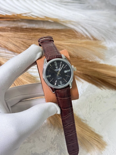 Мужские наручные часы Rolex, классический дизайн, кварцевый механизм, ремешок из эко-кожи — BRANDLU-ROLEBATKOJREM12-КОРИЧН