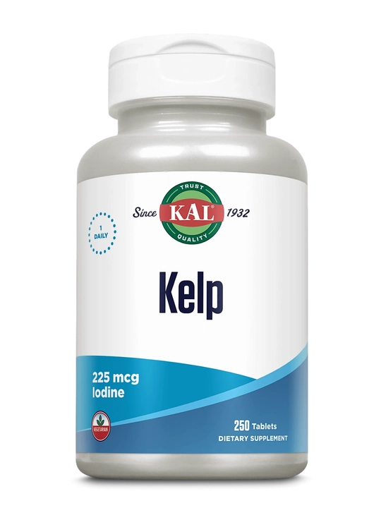 Натуральный йод, из бурых водорослей, KAL, Kelp Iodine, 225 мкг, 250 таблеток, США