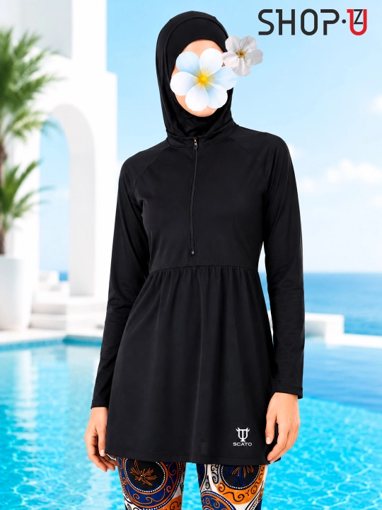 SCATO ayollar uchun musulmoncha suzish kiyimi, hijobli burkini, yopiq suzish kiyimi