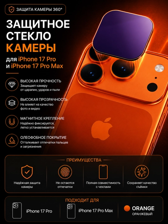 IPhone 17 Pro va iPhone 17 Pro Max uchun magnitli kamera himoya oynasi - 